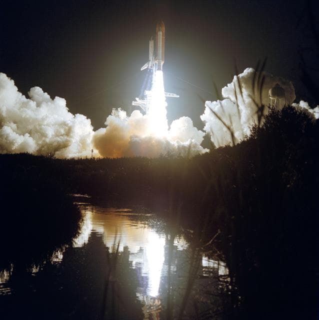 NASA image: STS-44 Atlantis, OV-104, lifts off from KSC LC Pad into the evening darkness