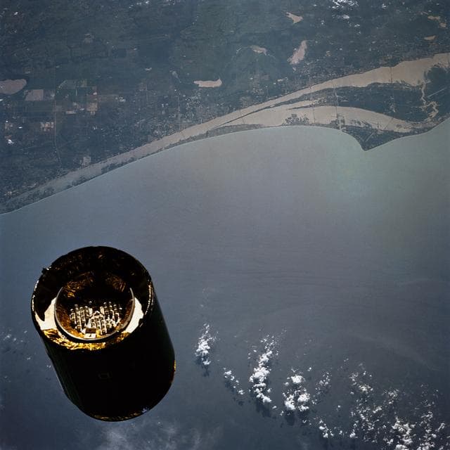 NASA image: Pre Capture view of Intelsat VI Over Kennedy Space Center, Florida