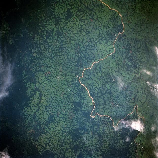 NASA image: Uele River, Cleared Pasture Lands, Zaire, Africa