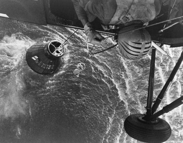 NASA image: Attempted Recovery of Mercury spacecraft at end of MR-4 mission