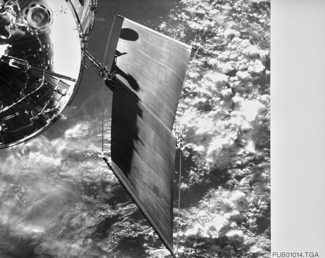 NASA image: HST High Gain Antennae photographed by Electronic Still Camera