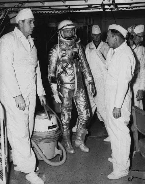 NASA image: Astronaut Scott Carpenter - Hangar "S" - Crew Quarters - Suiting Exercise - Cape