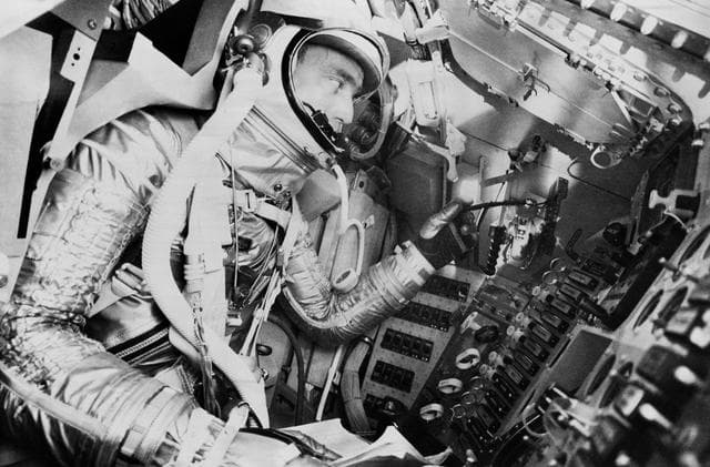 NASA image: Astronaut Scott Carpenter undergoes simulated mission in procedures trainer 