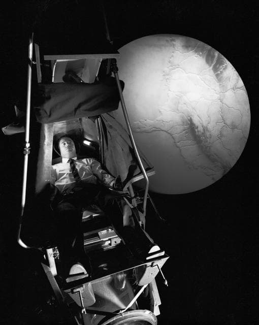 NASA image: Astronaut Scott Carpenter - Practices - Air Lubricated Free Attitude (ALFA) Trainer - Langley AFB, VA