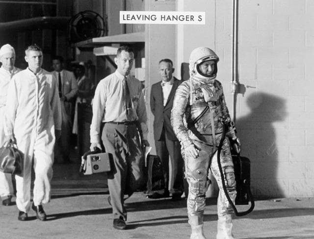 NASA image: Astronaut Walter Schirra leaves Hangar "S" prior to MA-8 flight