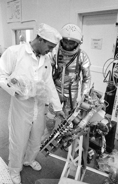 NASA image: White Room - Mercury-Atlas (MA)-9 Prelaunch Activities - Astronauts Cooper and Shepard - Cape