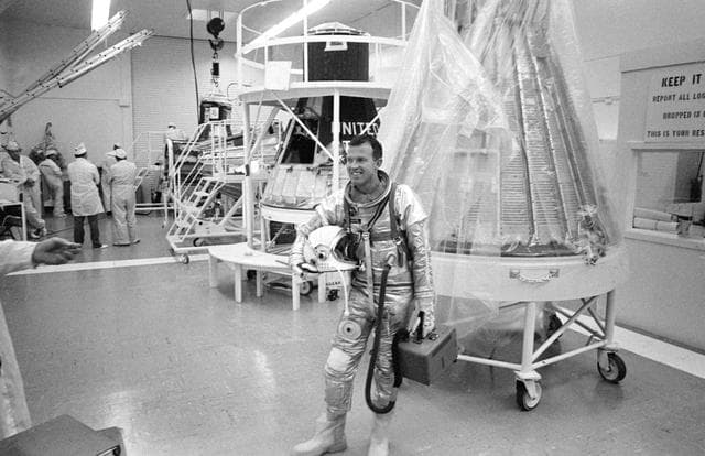 NASA image: White Room - MA 9 Prelaunch suit test - Cooper
