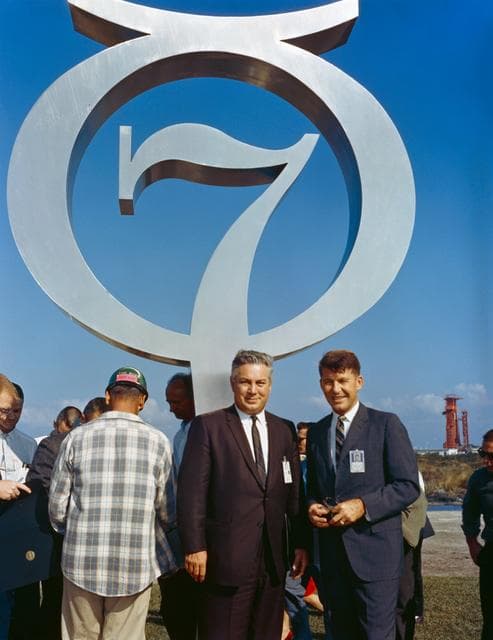 NASA image: Walter Schirra and Walter Williams at Mercury 7 memorial