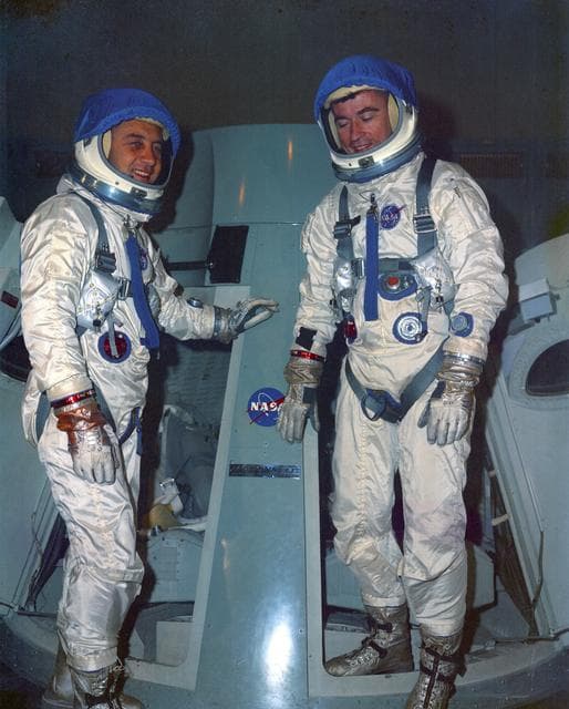 NASA image: GEMINI-TITAN (GT)-III PRIME CREW - SIMULATIONS - ASTRONAUTS GRISSM & YOUNG - MISSION CONTROL CENTER (MCC) - MSC