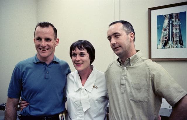 NASA image: SHOWN WITH NURSE - ASTRONAUT EDWARD H. WHITE II - MISC. - CAPE
