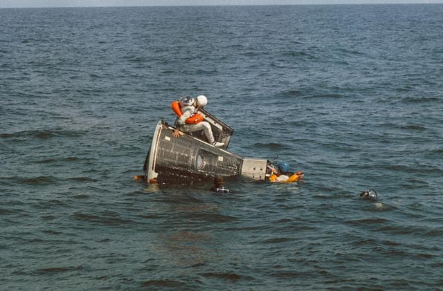 NASA image: Gemini-Titan (GT)-7 - Water Egress Pilots - Spacecraft (S/C) - Gulf