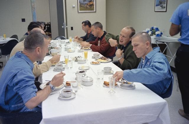 NASA image: ASTRONAUT GROUP - GT-7 PRELAUNCH - PRIME CREW - BREAKFAST