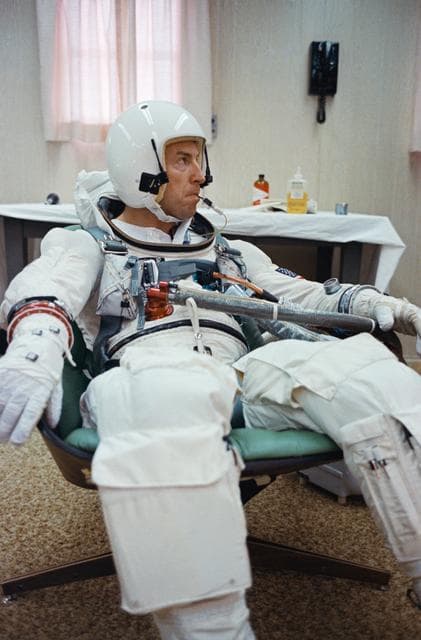 NASA image: ASTRONAUT JAMES A. LOVELL, JR.  - MEDICAL - GEMINI-TITAN (GT)-7 PRELAUNCH CHECKUP - TEMPERATURE CHECK - PILOT - CAPE