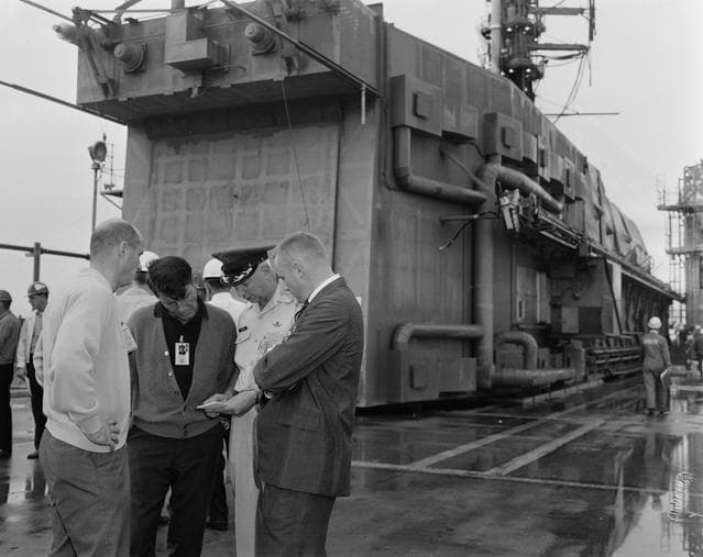 NASA image: GEMINI-TITAN (GT)-6 - PAD DAMAGE - PRIME CREW - CAPE