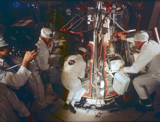 NASA image: Technicians assist Gemini 7 prime crew in systems checks