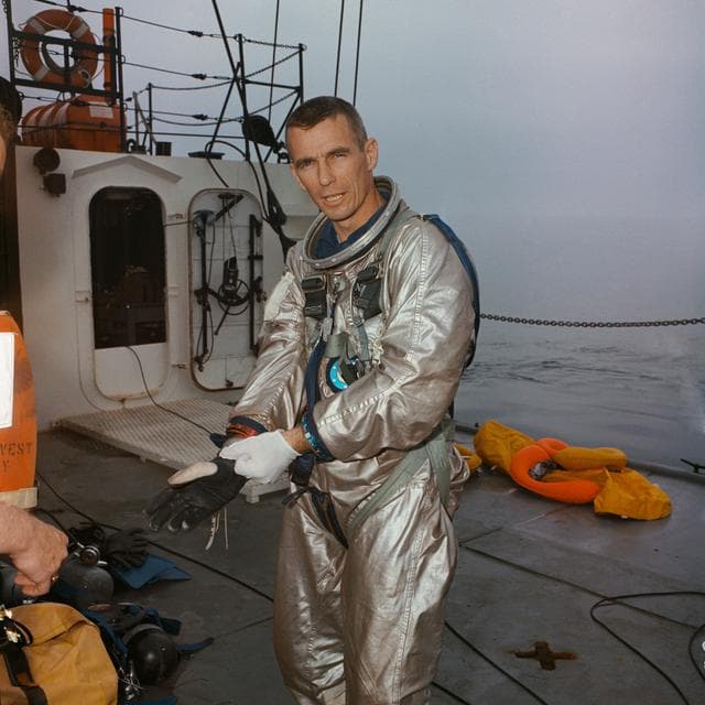 NASA image: Astronaut Eugene Cernan after suiting up for water egress training