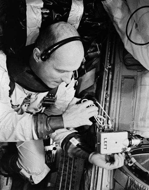 NASA image: Astronaut Thomas Stafford training in equipment repair before mission