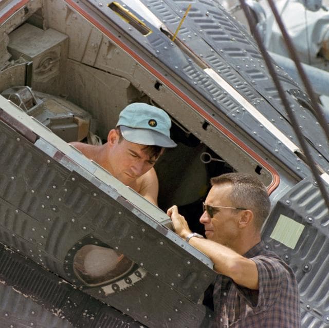 NASA image: Astronaut John W. Young during water egress training