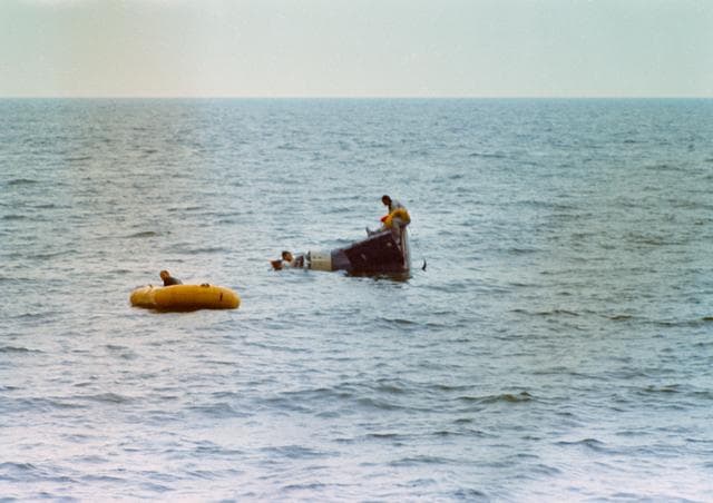 NASA image: Astronauts Young and Collins during water egress training