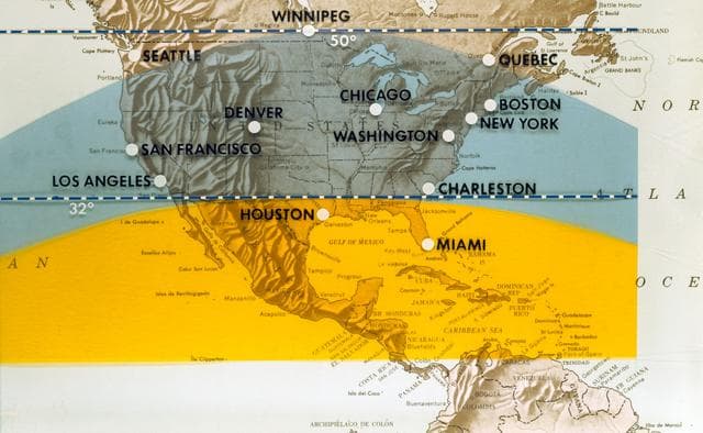 NASA image: Map of North America marked indicating areas coverage from Apollo photography