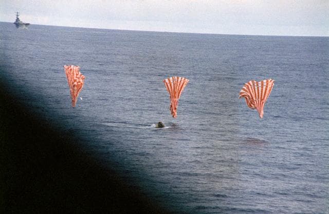 NASA image: Apollo 13 spacecraft splashdown in the South Pacific Ocean