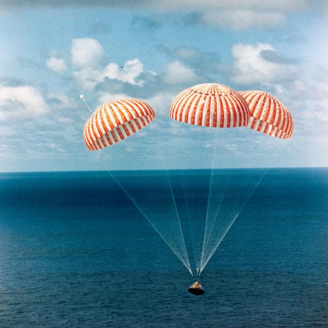 NASA image: Apollo 14 Command Module approaches touchdown in South Pacific Ocean