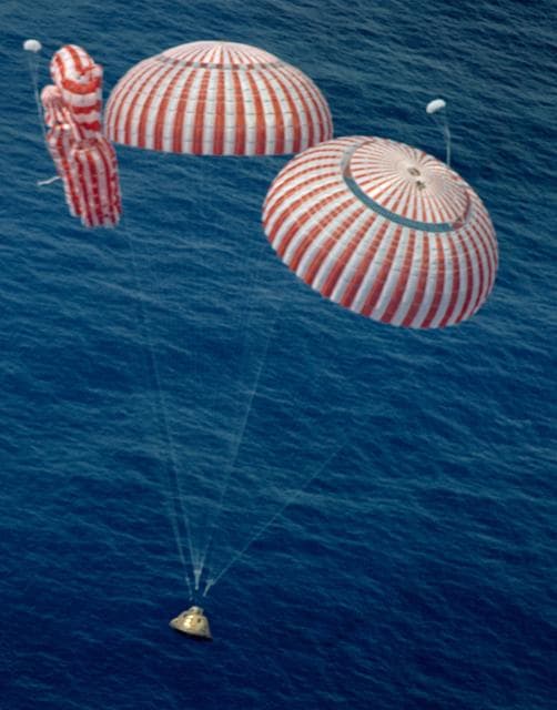 NASA image: APOLLO COMMAND MODULE (CM) - SAFE TOUCHDOWN - PACIFIC OCEAN
