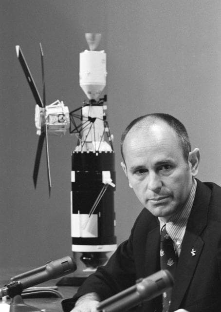 NASA image: Astronaut Alan Bean during news conference prior to Skylab 3 mission