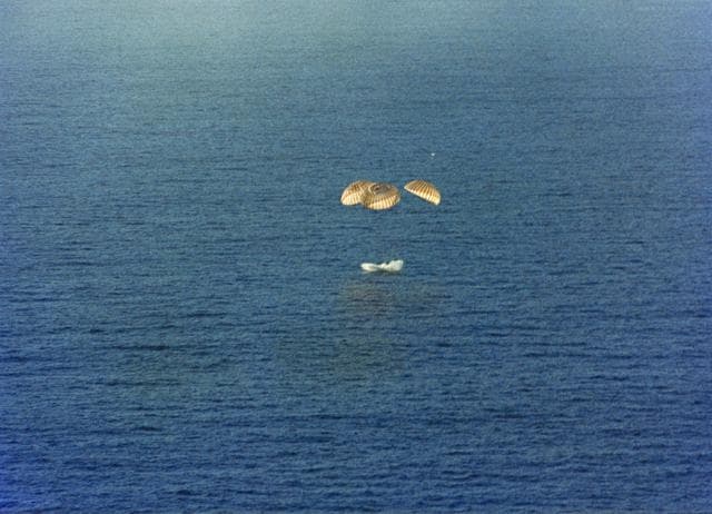 NASA image: Skylab 4 Command Module in Pacific Ocean after splashdown