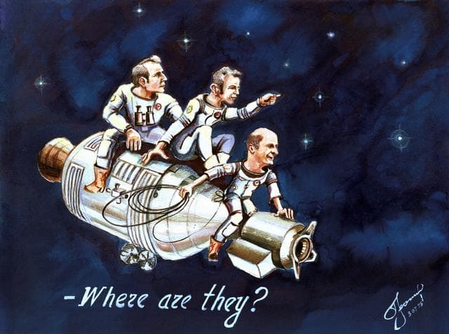 NASA image: APOLLO-SOYUZ TEST PROJECT (ASTP) - ART CONCEPT (LEONOV DRAWING)
