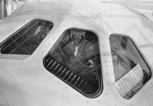 NASA image: Astronauts Engle and Truly in cockpit of Orbiter 101 prior to takeoff
