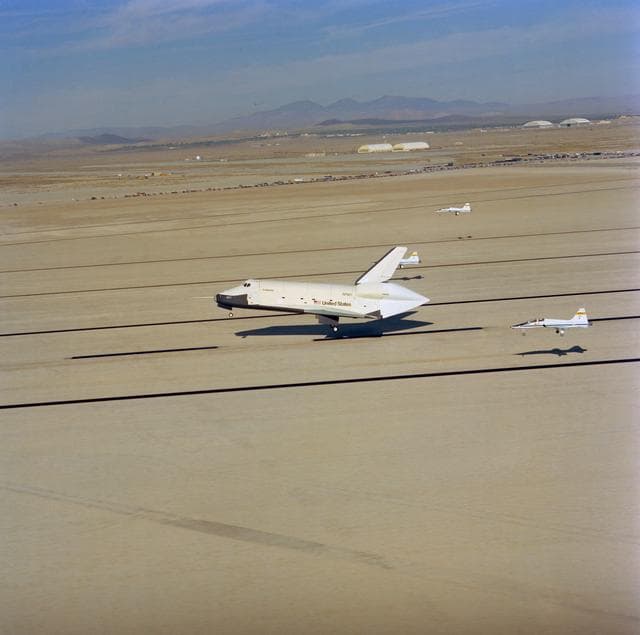 NASA image: Shuttle Orbiter "Enterprise" lands at Edwards AFB after third ALT