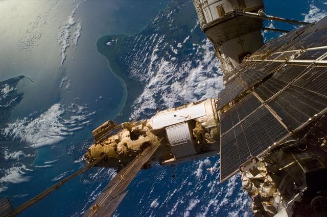 NASA image: Mir space station as seen from shuttle Atlantis