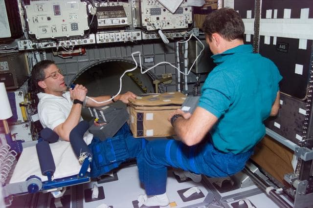 NASA image: Astronauts Apt and Walz packed stowage items in the Spacehab