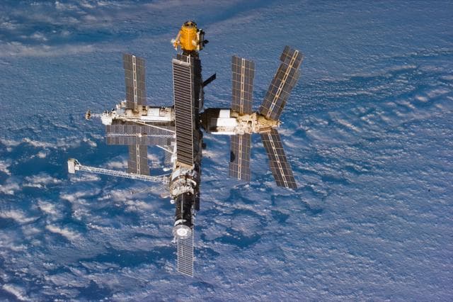 NASA image: Mir space station as seen after undocking from the shuttle Atlantis