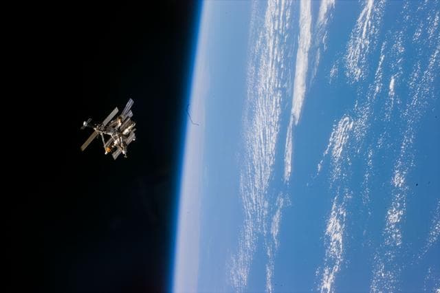NASA image: Mir space station as seen after undocking from the shuttle Atlantis