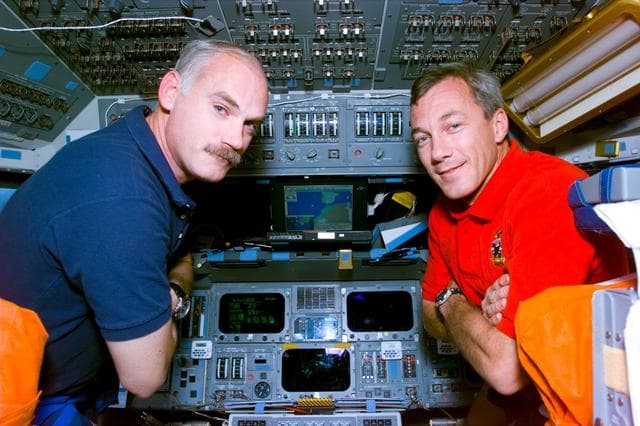 NASA image: STS-79 commander and pilot on the forward flight deck