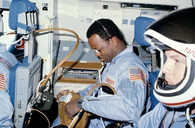 NASA image: Astronauts McNair and Stewart prepare for on-orbit operations