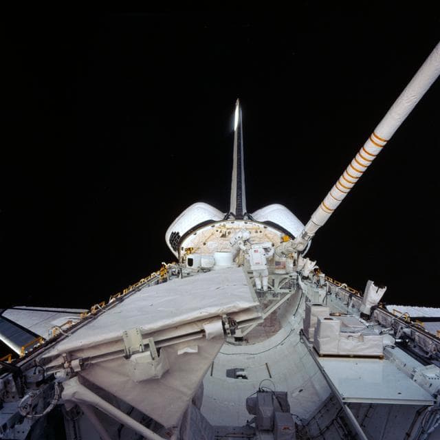 NASA image: Astronauts Sullivan and Leestma perform in-space simulation of refueling