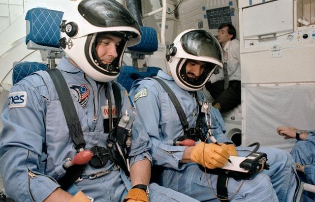 NASA image: STS 51-G payload specialists participate in training exercise