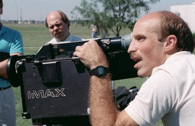 NASA image: STS-29 Discovery, OV-103, crewmembers participate in IMAX camera training
