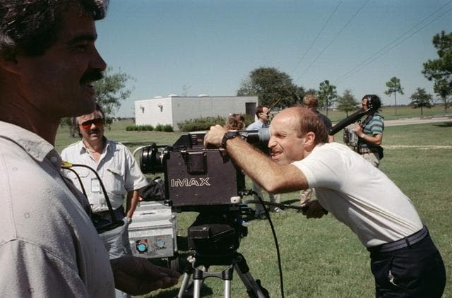 NASA image: STS-29 Discovery, OV-103, crewmembers participate in IMAX camera training