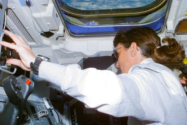 NASA image: Currie at RMS controls on the aft flight deck