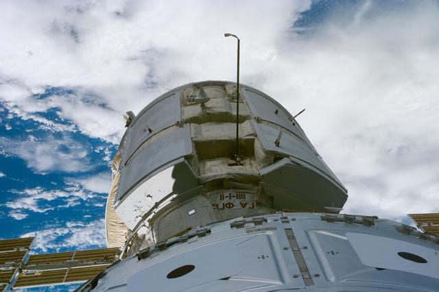 NASA image: View of the FGB after rendezvous and grapple