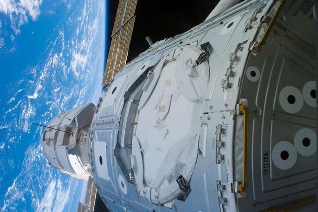 NASA image: View of the FGB after rendezvous and grapple