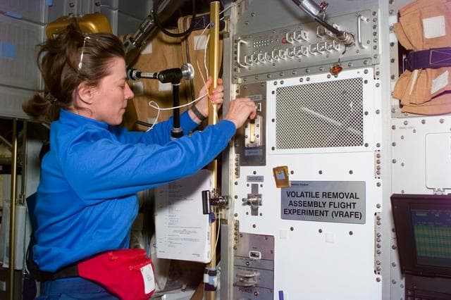 NASA image: MS Dunbar works onboard Spacehab