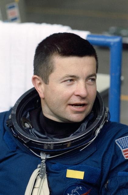 NASA image: STS-37 Pilot Kenneth D. Cameron during egress training in JSC's WETF Bldg 29