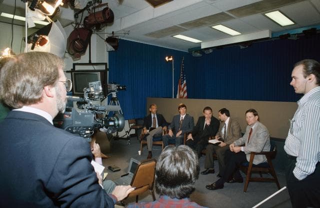 NASA image: STS-60 crewmembers and alternates during pre-flight press conference