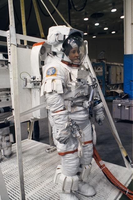 NASA image: Astronaut Linda Godwin during contingency EVA training in WETF
