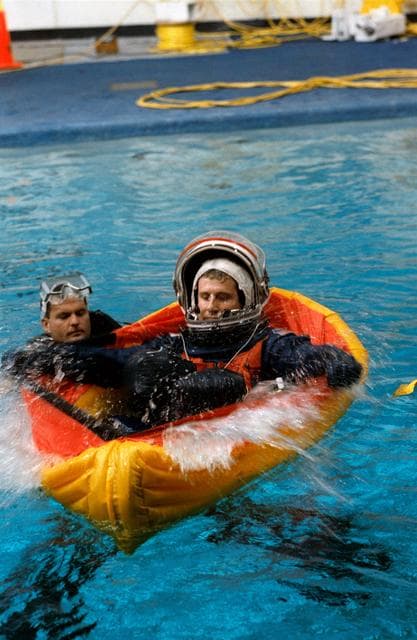 NASA image: Astronaut Jay Buckey participates in emergency bailout training in the WETF